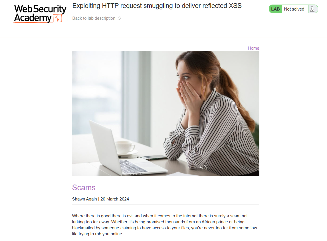 HTTP Smuggling to deliver XSS through User Agent - Portswigger